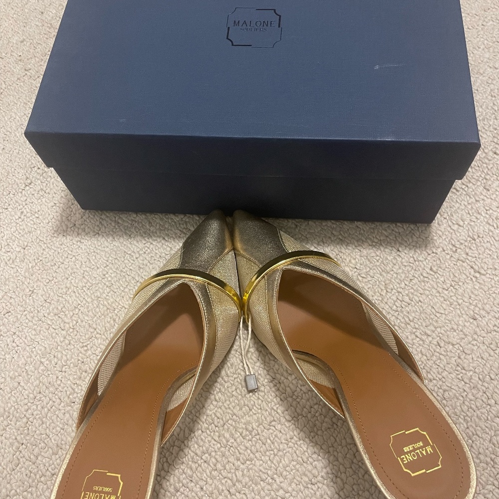 MALONE SOULIERS GOLD MESH AND METALLIC MULES - Picture 8 of 10